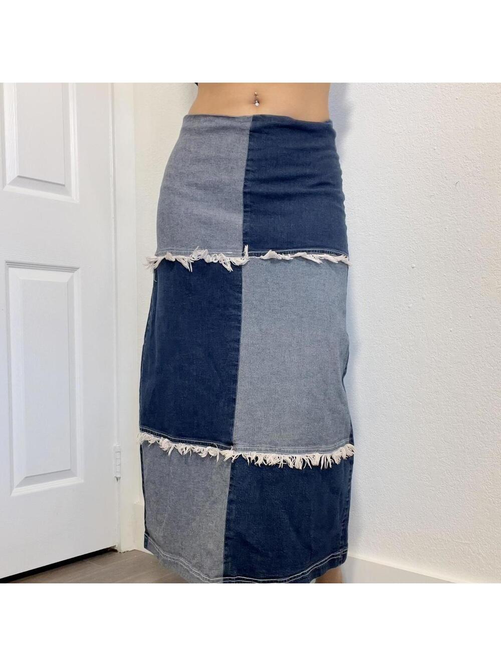 Blue Patchwork Denim Skirt